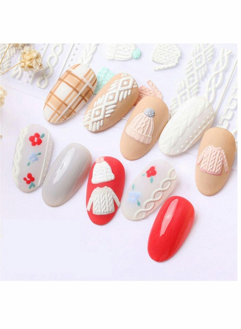 KASTWAVE Nail Stickers, Frosted Thin Transparent Embossed Nail Stickers, Elegant Sweater Sticker, Nails Decal Diy Nail Art 3d Acrylic Engraved, Nail Sticker Nail Art Decoration, 4 Sheet/Set - Image 2