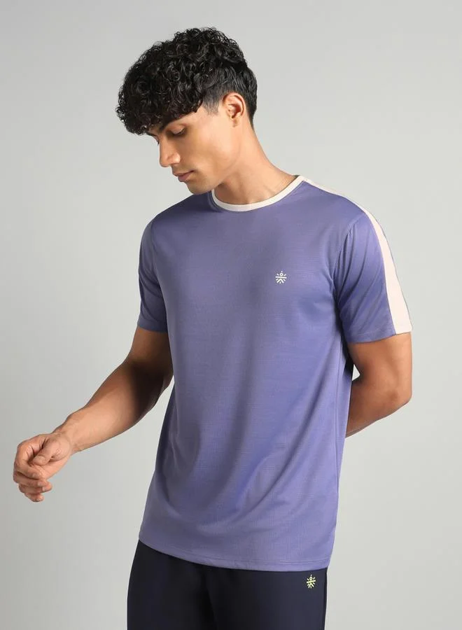 Cult Men Purple Color Block Training T-Shirt