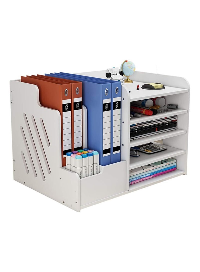 TPGP White Desktop Organiser, Large Capacity Desk File Organiser Office Stationery Desk Tidy Storage Rack Sorter for A4 Papers, Pens, Books, Letters and Documents  - Image 1