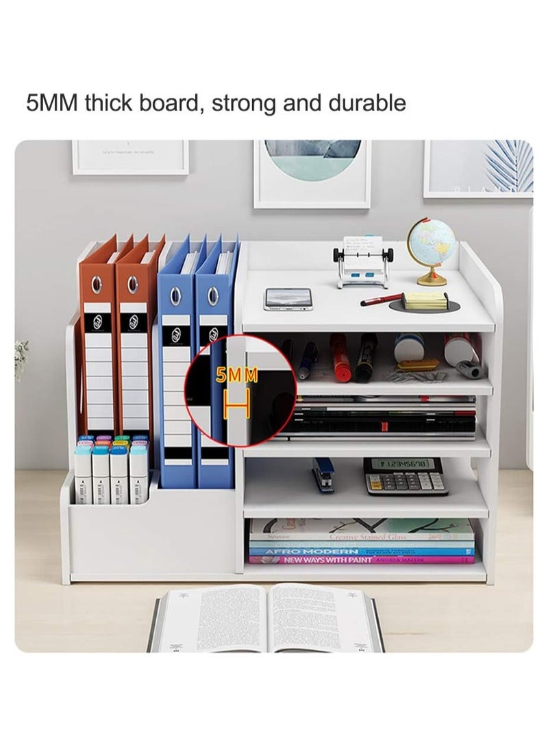 TPGP White Desktop Organiser, Large Capacity Desk File Organiser Office Stationery Desk Tidy Storage Rack Sorter for A4 Papers, Pens, Books, Letters and Documents  - Image 3