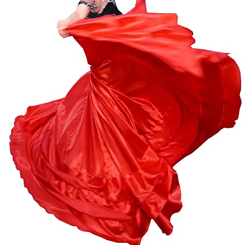 Backgarden Elegant Satin 20 Yard Adult Ruffles Layers Dance Skirt for Flamenco Folklorico Mexican Belly Dance (Red) One Size - Image 2