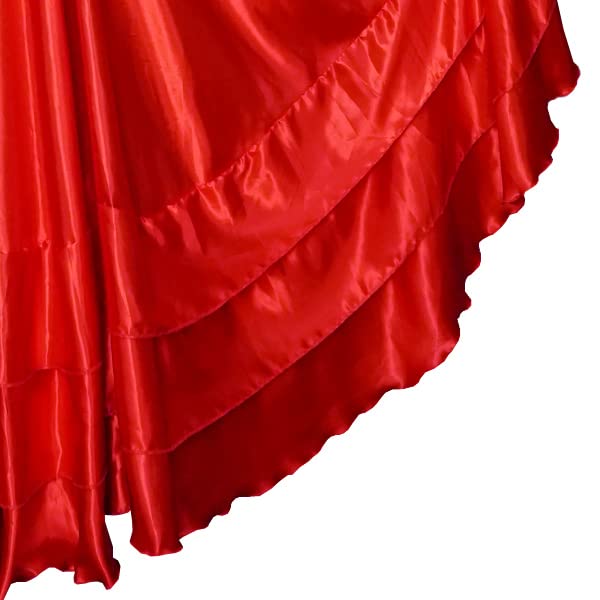 Backgarden Elegant Satin 20 Yard Adult Ruffles Layers Dance Skirt for Flamenco Folklorico Mexican Belly Dance (Red) One Size - Image 5