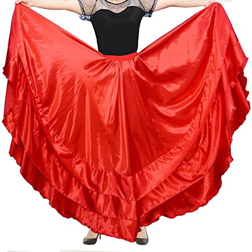 Backgarden Elegant Satin 20 Yard Adult Ruffles Layers Dance Skirt for Flamenco Folklorico Mexican Belly Dance (Red) One Size - Image 3