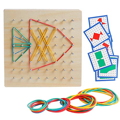 Kizh Wooden Geoboard Math Manipulative Material Graphical Geo Board Montessori Educational Toys Array Block Pattern Cards and Rubber Bands STEM Puzzle Matrix 8x8 Brain Teaser Toys - Image 5