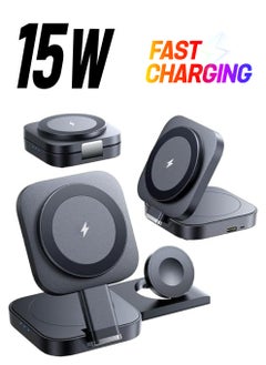 Lisen 3 in 1 Charging Station for Apple Devices Magsafe Wireless Charger Pad for iPhone, Travel Wireless Charging Station for Multiple Devices Fits iPhone 15 Pro Max Magsafe Charger Airpods I Watch  - Image 1