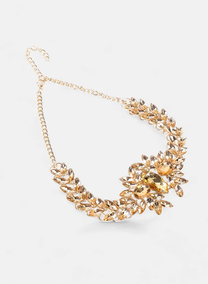 SOHI Marquise Amber Studded Statement Artificial Necklace Jewellery