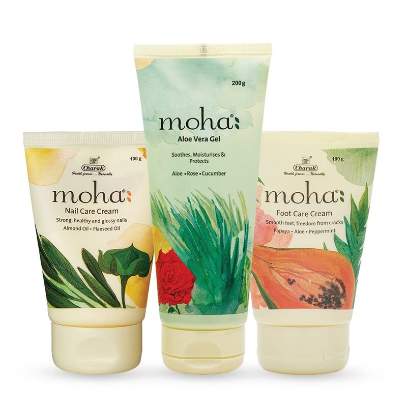 Moha Herbal Aloe Vera gel 200gm Foot Cream 100gm and Nail Care Cream 100gm  Skincare Products  Combo Pack of 3 - Image 1
