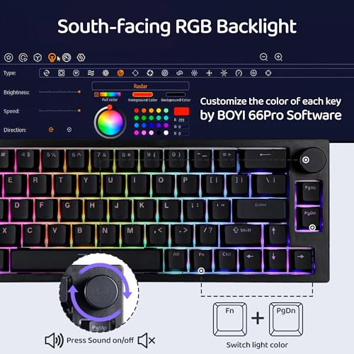 BOYI 66Pro Rapid Trigger Magnetic Switch 65% Mechanical Keyboard,Hall Effect Gasket-Mounted RGB HotSwap Hyper-Fast Adjustable Actuation Wired Compact Gaming Keyboard with Knob(Black) - Image 4