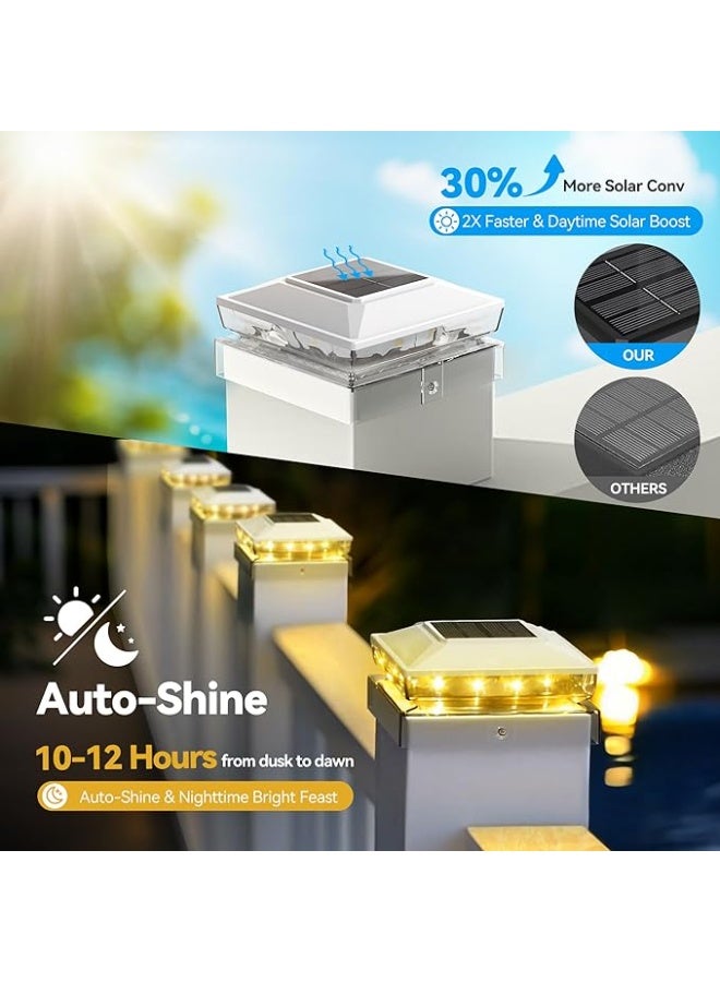Arabest Solar Post Cap Lights, 2 Pack Upgraded Outdoor Deck Fence Post Solar Lights for 4x4 5x5 Wood/Vinyl Posts, IP65 Waterproof, 10-12 Hours Warm White Glow for Garden/Patio/Porch - Image 2