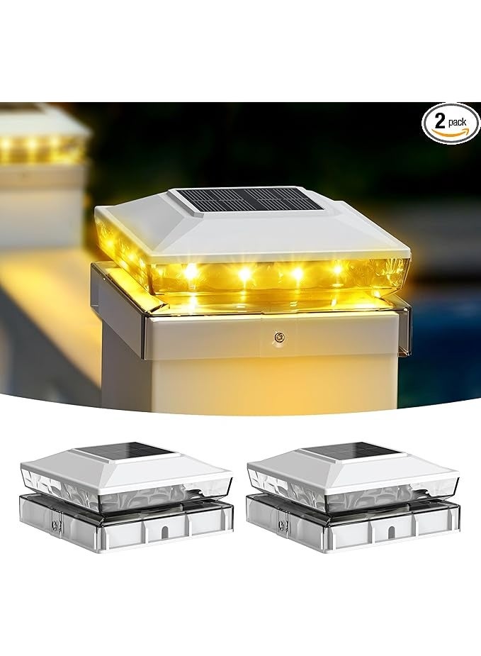 Arabest Solar Post Cap Lights, 2 Pack Upgraded Outdoor Deck Fence Post Solar Lights for 4x4 5x5 Wood/Vinyl Posts, IP65 Waterproof, 10-12 Hours Warm White Glow for Garden/Patio/Porch - Image 1