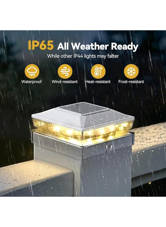 Arabest Solar Post Cap Lights, 2 Pack Upgraded Outdoor Deck Fence Post Solar Lights for 4x4 5x5 Wood/Vinyl Posts, IP65 Waterproof, 10-12 Hours Warm White Glow for Garden/Patio/Porch - Image 5