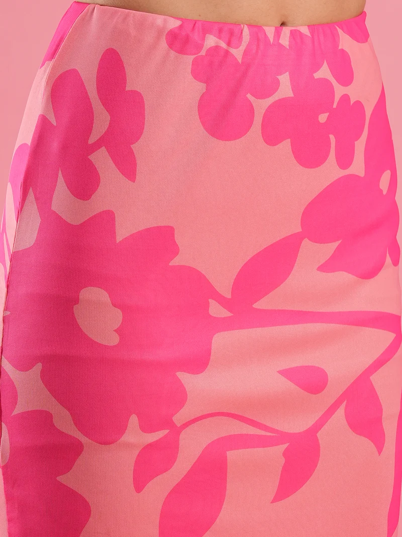 globus Women Floral Printed Square Neck Crop Top With Pencil Skirt