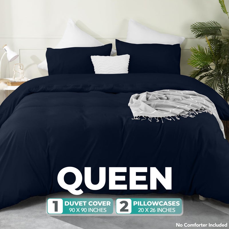 Utopia Bedding Duvet Cover Set with Pillowcases - 3 Pieces Bedding Duvet Cover with Zipper Closure - 1 Duvet Cover with 2 Pillowcases - Soft Brushed Microfiber (Queen  Navy) - Image 2