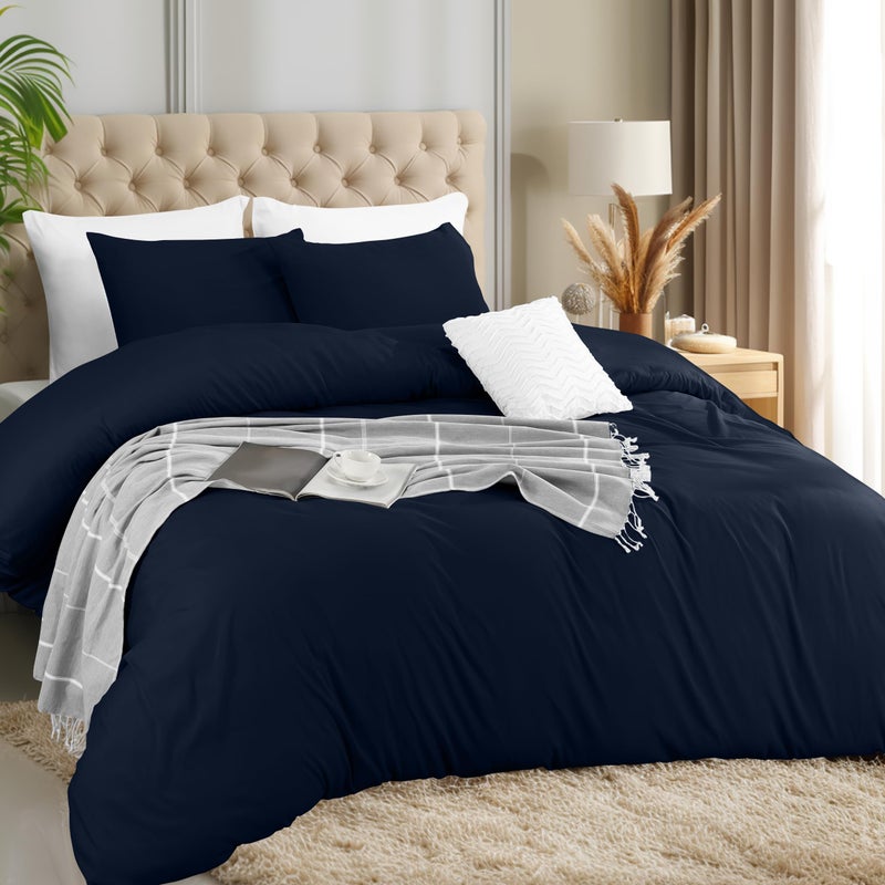 Utopia Bedding Duvet Cover Set with Pillowcases - 3 Pieces Bedding Duvet Cover with Zipper Closure - 1 Duvet Cover with 2 Pillowcases - Soft Brushed Microfiber (Queen  Navy) - Image 1
