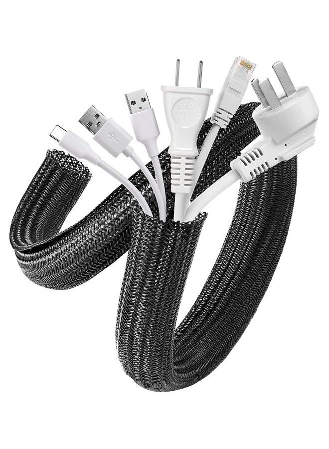 Topleo 2m Cord Protector Wire Loom Tubing Cable Sleeve Split Sleeving for USB Cable Power Cord Audio Video Cable – Protect Cat From Chewing - Black - Image 1