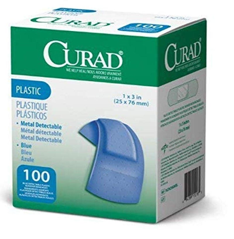 Curad Blue Flex-Fabric Adhesive Bandage, Metal-Detectable, 1" x 3" Size, Pack of 200