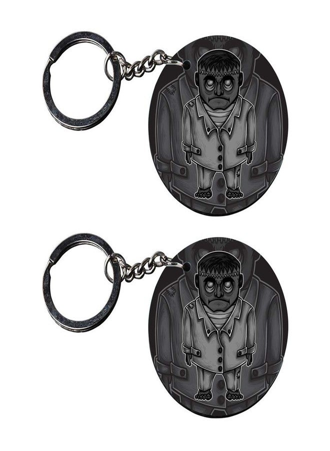 Tinywalk Set of 2 | Circle Shape Printed Wooden Keychains Angry Man | Circle Shape keyrings | Circle Shape Keychains| Printed keyrings - Image 1