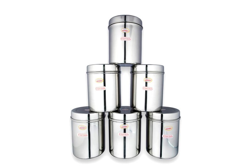 JAGGERY® Stainless Steel Tall Container, Ubha Dabba (Set of 6) (Dia_ 12 cm, Height 15 cm, Capacity_1.5 Litre) - Image 4