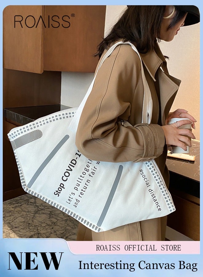 roaiss Mask Shaped Bag Pack Female Creative Large Capacity Tote Bag Shoulder Printed Handbag - Image 1