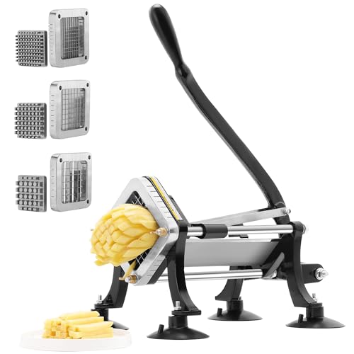 FSUON French Fry Cutter for Potatoes, Potato Cutter with 1/4 Inch Shoestring, 3/8 Inch Regular, 1/2 Inch Thick-cut Stainless Steel Blades - Image 1