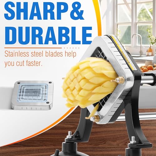 FSUON French Fry Cutter for Potatoes, Potato Cutter with 1/4 Inch Shoestring, 3/8 Inch Regular, 1/2 Inch Thick-cut Stainless Steel Blades - Image 2
