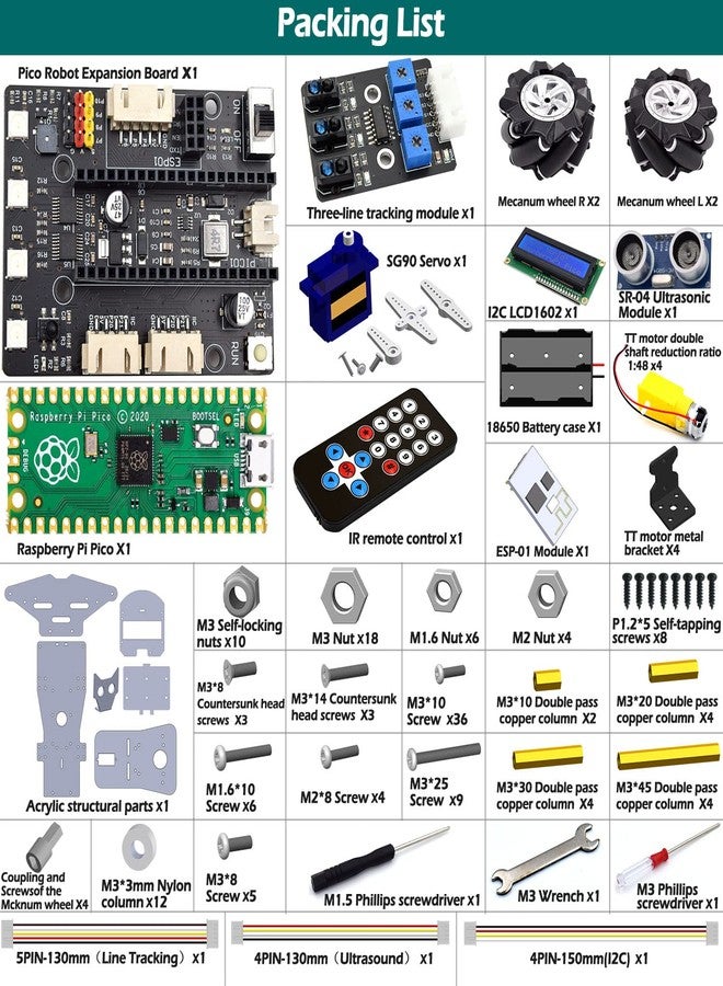 Adeept 4WD Omni-Directional Mecanum Wheels Robotic Car Kit Compatible with Raspberry Pi Pico DIY STEM Remote Controlled Educational Robot Kit with LCD1602 Display and Tutorials - Image 2