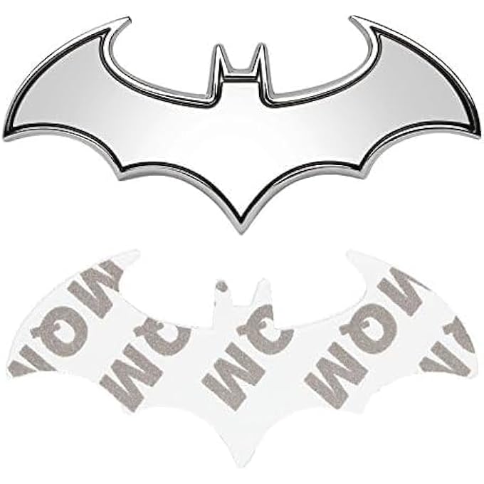 rayihni Stainless Steel Bat Batman Car Emblem Decal Badge Fan Batwing Batarang Symbol 3D Auto Badge Silver - Image 3