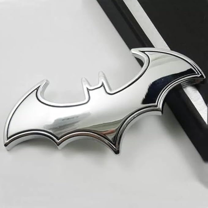 rayihni Stainless Steel Bat Batman Car Emblem Decal Badge Fan Batwing Batarang Symbol 3D Auto Badge Silver - Image 5