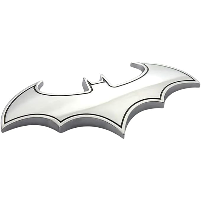 rayihni Stainless Steel Bat Batman Car Emblem Decal Badge Fan Batwing Batarang Symbol 3D Auto Badge Silver - Image 1