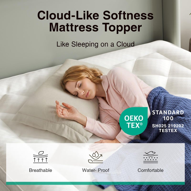 Novilla Queen Mattress Topper, Extra Thick Pillow Top - Overfilled Hotel Luxury Mattress Pad Cover for Back Pain Relief, Breathable Fluffy Down Alternative Fill, 8-21â€ Deep Pocket, Oatmeal - Image 2