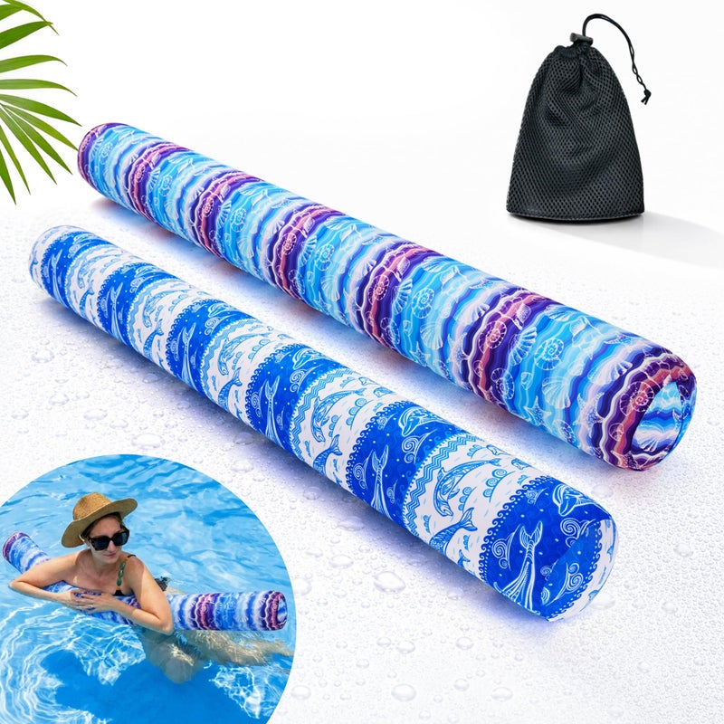 Brmoka Inflatable Swimming Pool Noodle 2 Pack Soft Fabric Quick Drying Covered Large Pool Floats Noodles Premium Buoyancy Swim PoolFloats with Portable Storage Bag for Pool Party Toy MarineAnimals - Image 2