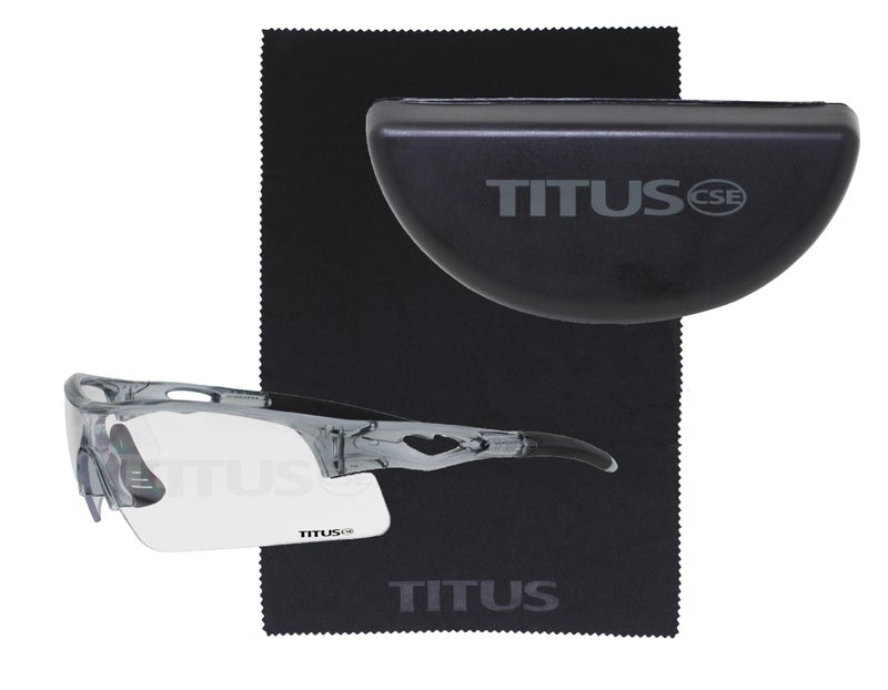TITUS G20 All Sport Safety Glasses Shooting Eyewear Motorcycle Protection ANSI Z87 Compliant Grey Frame Clear Lens With Fitted Hard Case