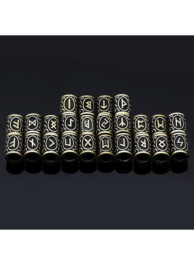Eshylala 24 Pieces Norse Viking Rune Beads Hair Beard Pendant Bracelet Antique DIY Bracelet Hair Beards Making - (Dark Bronze, Silver) - Image 2