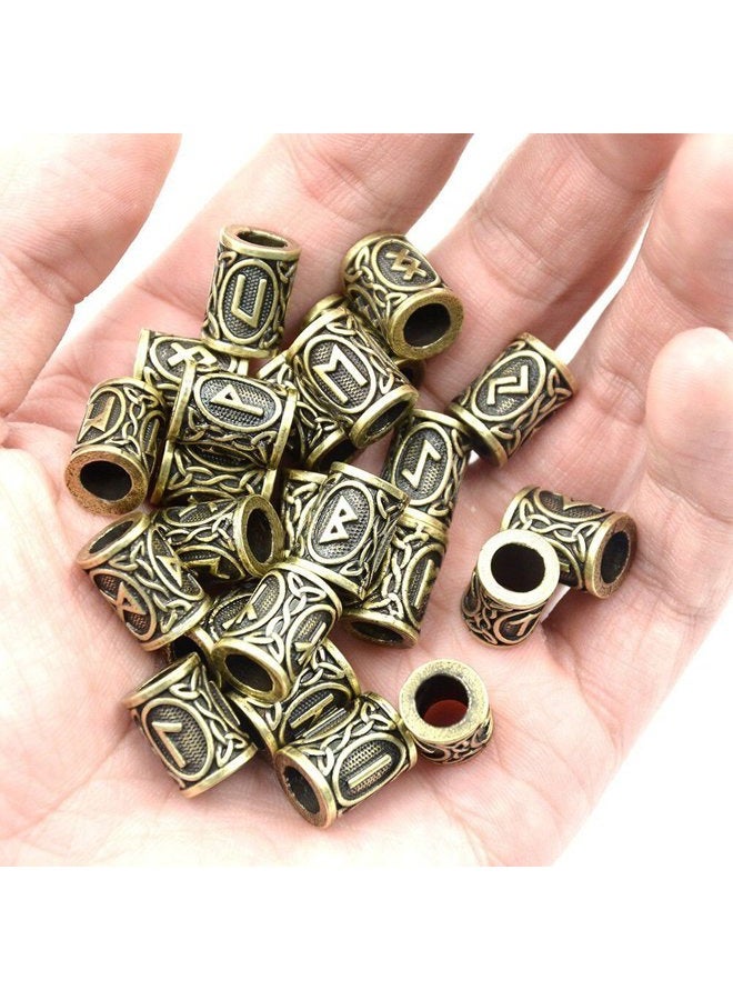 Eshylala 24 Pieces Norse Viking Rune Beads Hair Beard Pendant Bracelet Antique DIY Bracelet Hair Beards Making - (Dark Bronze, Silver) - Image 3