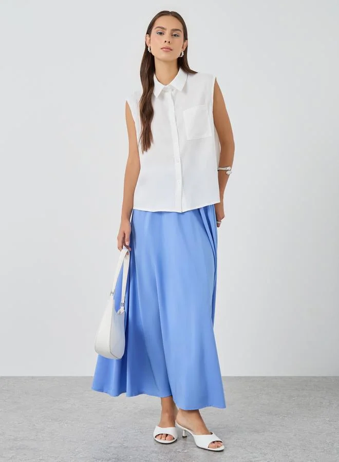 تايك تو Take Two Solid Regular Fit Sleeveless Spread Collar Shirt