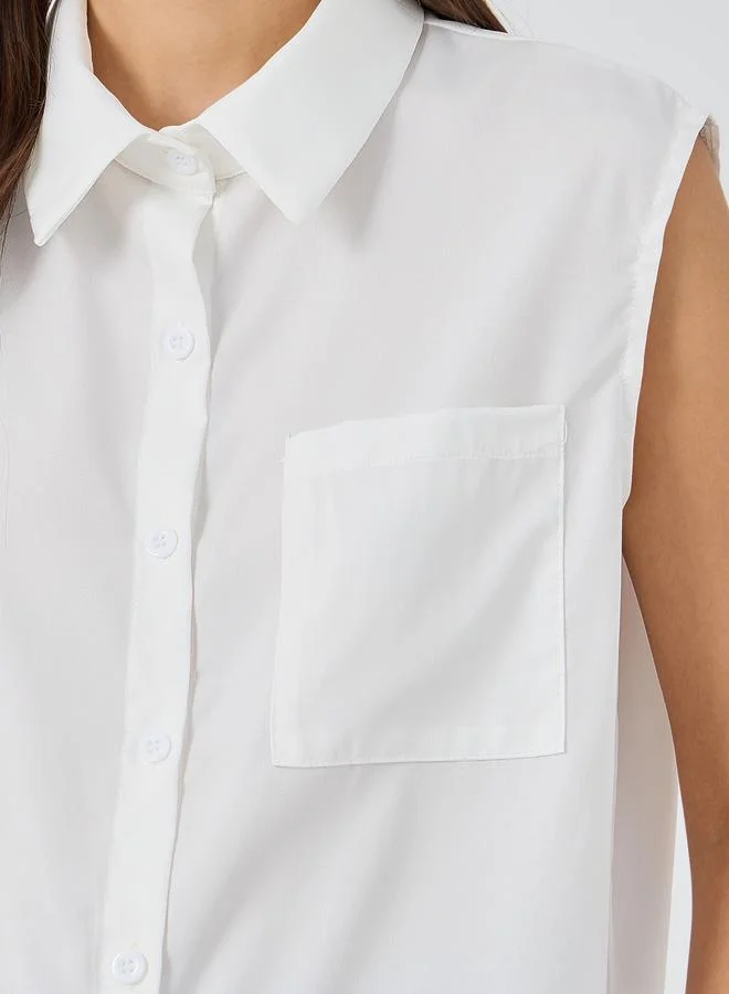 Take Two Take Two Solid Regular Fit Sleeveless Spread Collar Shirt