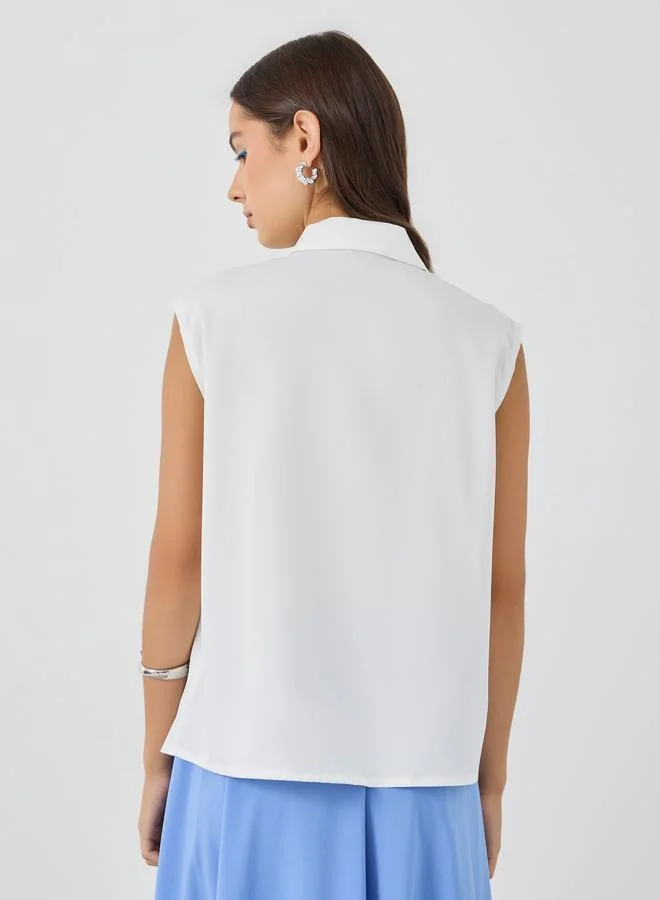 Take Two Take Two Solid Regular Fit Sleeveless Spread Collar Shirt