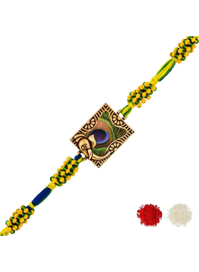 VOYLLA Peacock Feather Divine Thread Rakhi