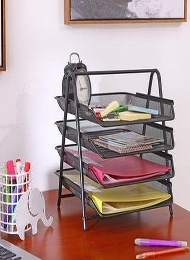 BIRZAR 4 Tier Document, File, Paper, Letter, Office, Desktop Tray Organizer file organiser, 4 Tier Metal Mesh A4 Files Documents Papers Folders Holder Desk Organizer -(Black) (Mesh 4 Tier Tray) - Image 3