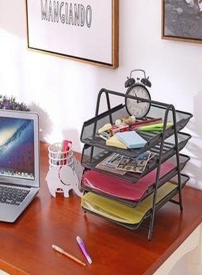 BIRZAR 4 Tier Document, File, Paper, Letter, Office, Desktop Tray Organizer file organiser, 4 Tier Metal Mesh A4 Files Documents Papers Folders Holder Desk Organizer -(Black) (Mesh 4 Tier Tray) - Image 2