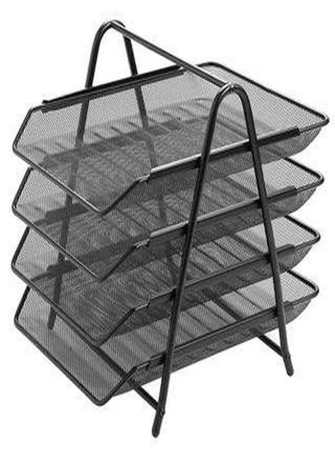BIRZAR 4 Tier Document, File, Paper, Letter, Office, Desktop Tray Organizer file organiser, 4 Tier Metal Mesh A4 Files Documents Papers Folders Holder Desk Organizer -(Black) (Mesh 4 Tier Tray) - Image 5