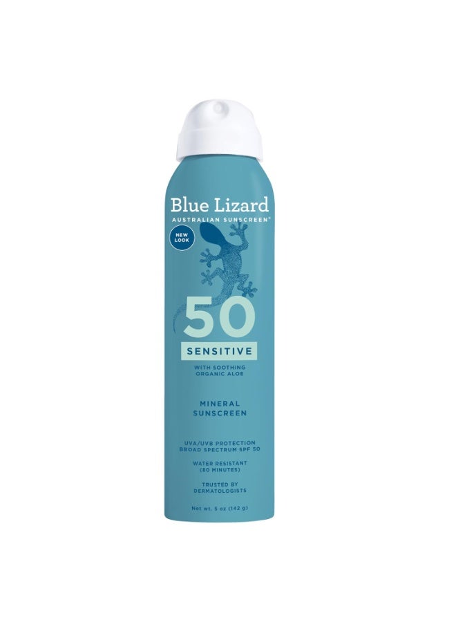 Blue Lizard Sensitive Mineral SPF 50 Spray, Dermatologist-Recommended Brand, Broad-Spectrum UVA/UVB Protection, Water-Resistant, Zinc Oxide Formula, 5 oz - Image 1