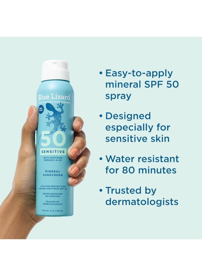 Blue Lizard Sensitive Mineral SPF 50 Spray, Dermatologist-Recommended Brand, Broad-Spectrum UVA/UVB Protection, Water-Resistant, Zinc Oxide Formula, 5 oz - Image 2