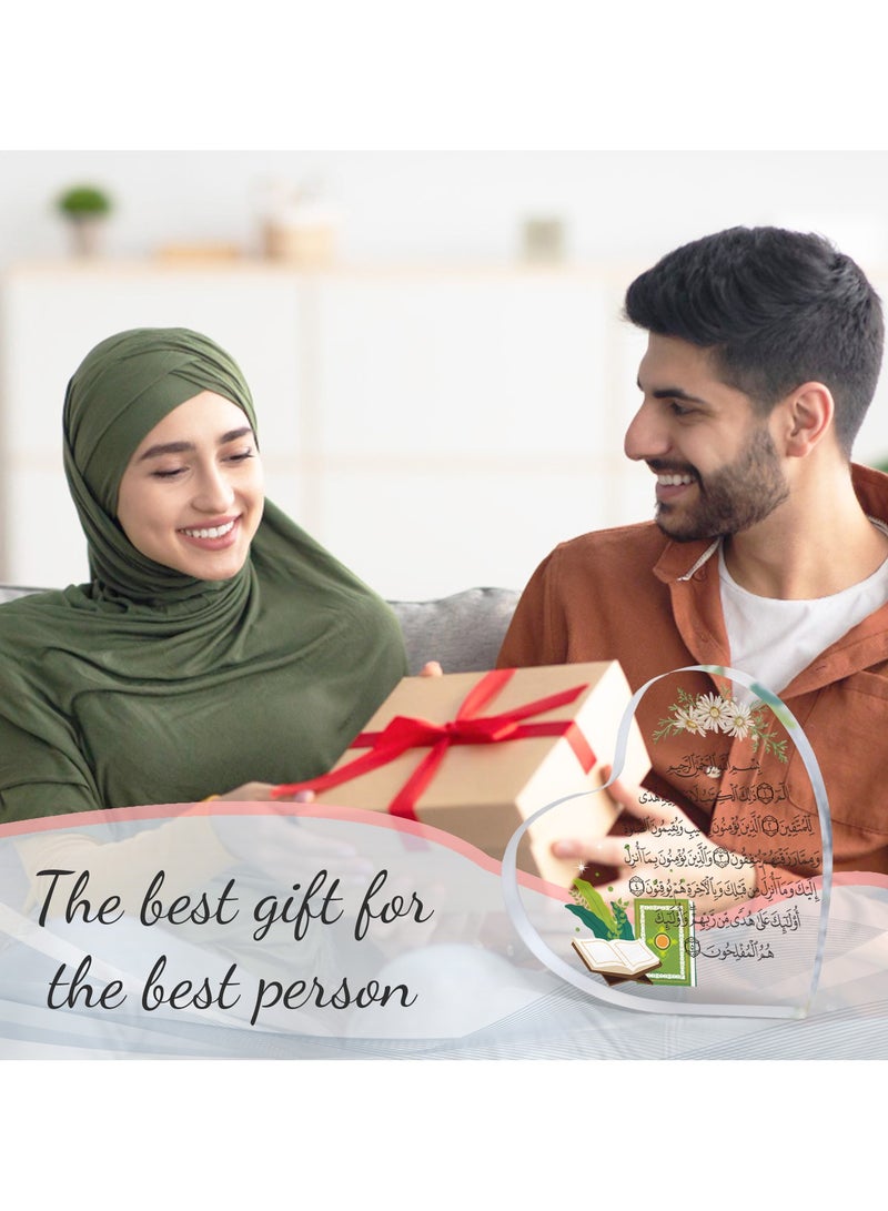 GALADUNE Muslim Holiday Gift, Acrylic Heart Shape Decorative Plaque, Islamic Souvenir, Ramadan Gift, Birthday Gift, Suitable For Holiday Decoration, Desktop Decoration, Green Book Pattern - Image 4