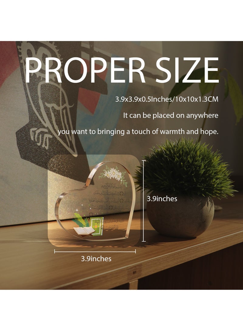 GALADUNE Muslim Holiday Gift, Acrylic Heart Shape Decorative Plaque, Islamic Souvenir, Ramadan Gift, Birthday Gift, Suitable For Holiday Decoration, Desktop Decoration, Green Book Pattern - Image 3