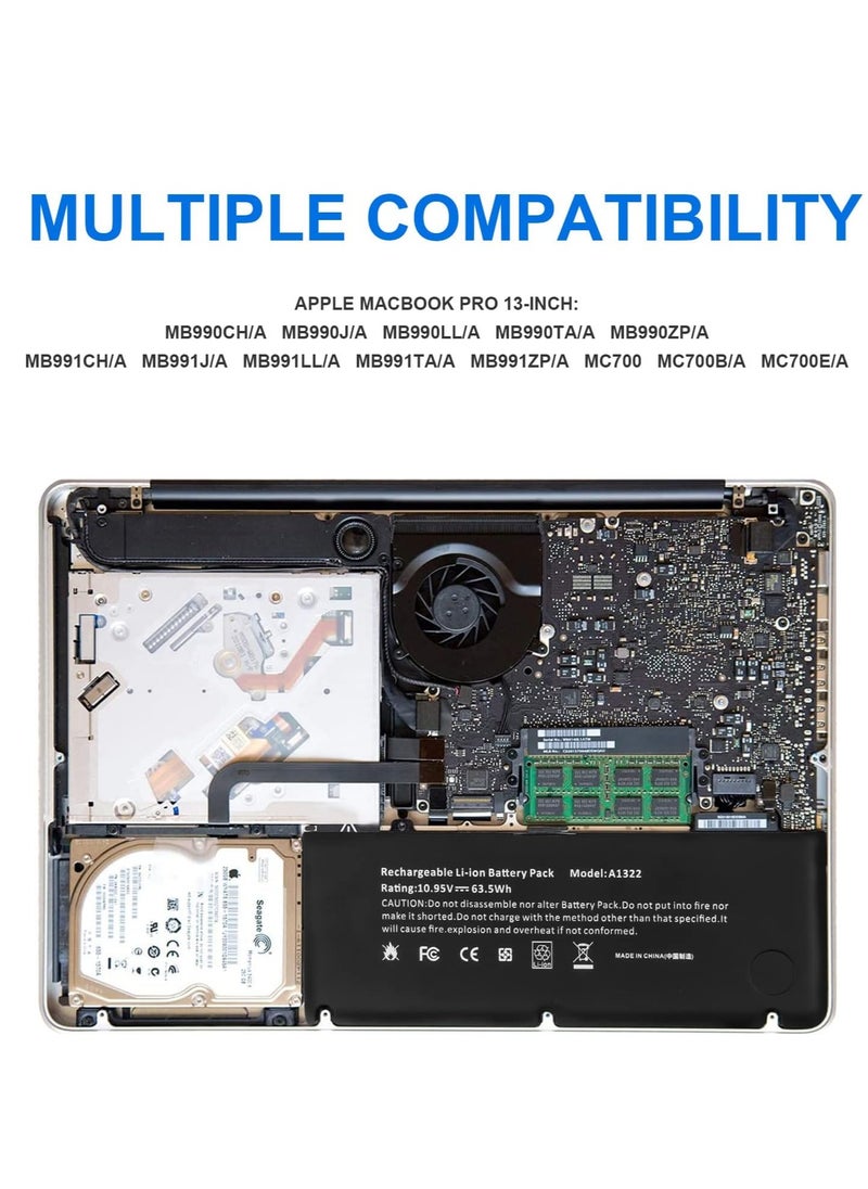 Generic Replacement Laptop Battery A1278 A1322 for MacBook Pro 13-inch A1322 A1278 Mid 2009 Mid 2010 Early 2011 Late 2012 10.95V 63.5Wh 6-Cell  - Image 5