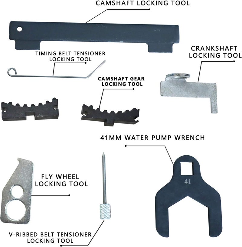 DPTOOL 8pcs Engine Camshaft Alignment Timing Tool Kit For Chevrolet Cruze Aveo Orlando Vauxhall Opel Astra Corsa Insignia Mervia Vectra Zafira Alfa Romeo Fiat 16V 1.4 1.6 1.8 with 41mm Water Pump Wrench - Image 2