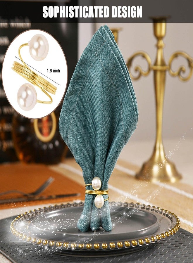 CUNGLIN Pearl Gold Napkin Rings Set of 8, Round Metal Napkin Holders Buckles for Wedding Dinner Party Kitchen Table Setting Birthday Christmas Decorations - Image 3