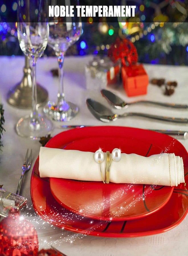 CUNGLIN Pearl Gold Napkin Rings Set of 8, Round Metal Napkin Holders Buckles for Wedding Dinner Party Kitchen Table Setting Birthday Christmas Decorations - Image 4