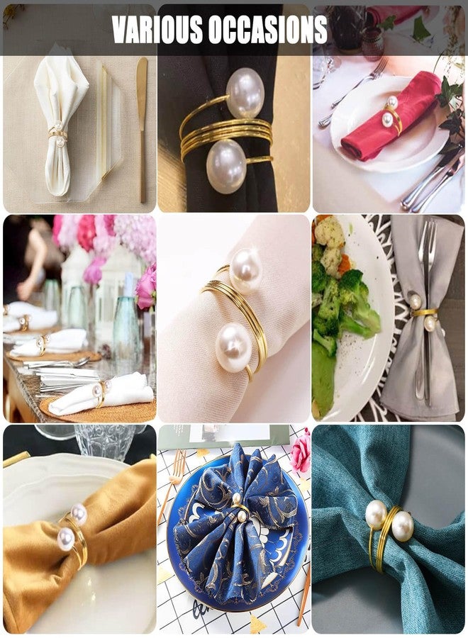 CUNGLIN Pearl Gold Napkin Rings Set of 8, Round Metal Napkin Holders Buckles for Wedding Dinner Party Kitchen Table Setting Birthday Christmas Decorations - Image 5